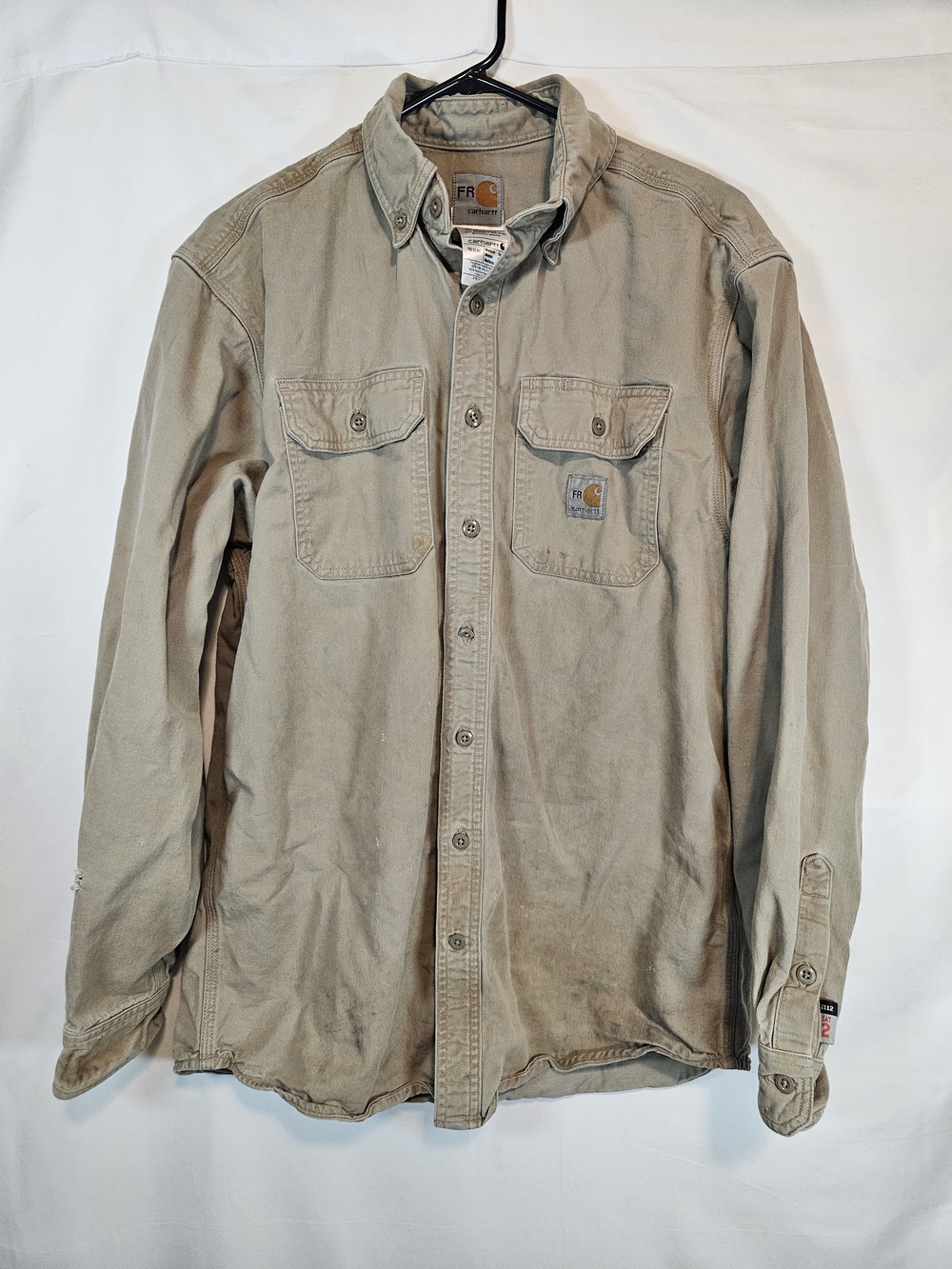 Carhartt FR Flame-Resistant Twill Button Front Long Sleeve Shirt Men's M Khaki